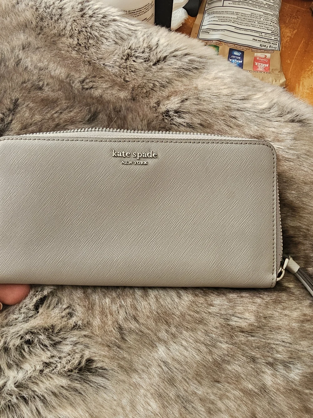 kate spade Beige Zip Around Saffiano Wallet